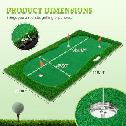 Golf Putting Green Mat, Large Professional Golf Training Mat with 3 Holes, 3 Flags,1 Movable Cup and 2 Slope Pad for Indoor Outdoor Putting Practice - size: 5x10 ft