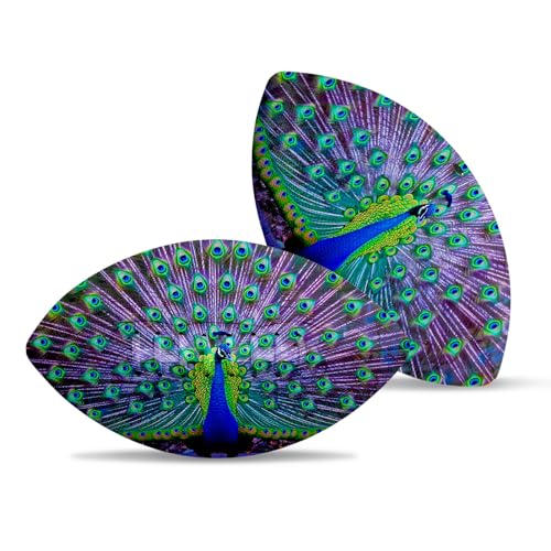 American Football, Official Size 11.9 x 7.3 Inch, Premium Composite Leather High-Grip Ball with Pro-Style Lacing, Unique Prints for Training, Games & Gifts - color: Peacocks