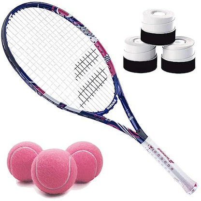 Babolat B'Fly Tennis Racquet Bundled with 3 Overgrips and 3 Pink Tennis Balls - color: White Overgrip, size: 25" Racquet