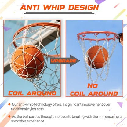 304 Stainless Steel Basketball Net, Heavy Duty Chain Braided Replacement, Durable Standard Basketball Net(12 Links), Rust-Proof & Easy to Install, Fit for Indoor and Outdoor Use