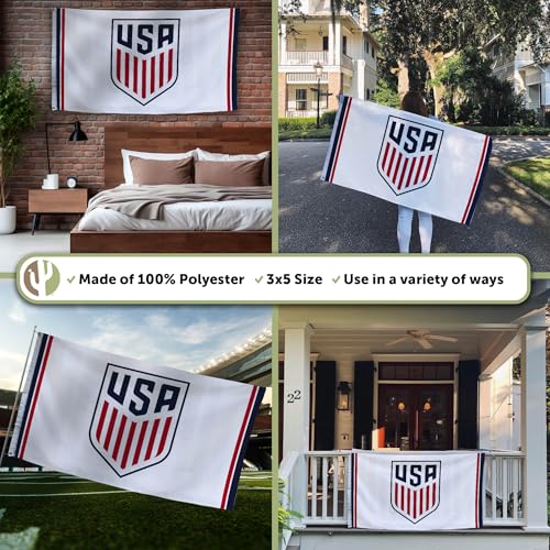 Desert Cactus US Soccer Flag USMNT United States Men's National Team 100% Polyester Indoor Outdoor 3x5 feet Officially Licensed Gear (White, USA Soccer - J)