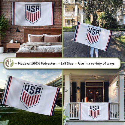 Desert Cactus US Soccer Flag USMNT United States Men's National Team 100% Polyester Indoor Outdoor 3x5 feet Officially Licensed Gear (White, USA Soccer - J)