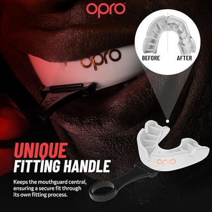 OPRO Bronze Level Moldable Mouth Guard Essential Fit (White) Adult & Kids Boxing Mouthguard for MMA & Impact Sports, Easy Self-Fit Mouth Guard for Sports, Football & Hockey - Includes Case
