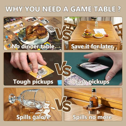 Solid Wood Board Game Table with Removable Table Top for 4–6 Players,Gaming Table and Dining Includes Play Mat and Detachable Cup Holders with 55" x 31" Play Area (Oak) - color: Oak