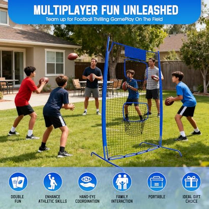 Football Throwing Net, Upgrade Heavy Duty Metal Frame Quarterback Training Equipment Throwing Machine with 1-4 Targets, Easy Setup Football Target Practice with CarryBag, Allweather Indoor Outdoor Use - size: 4 FT × 7 FT