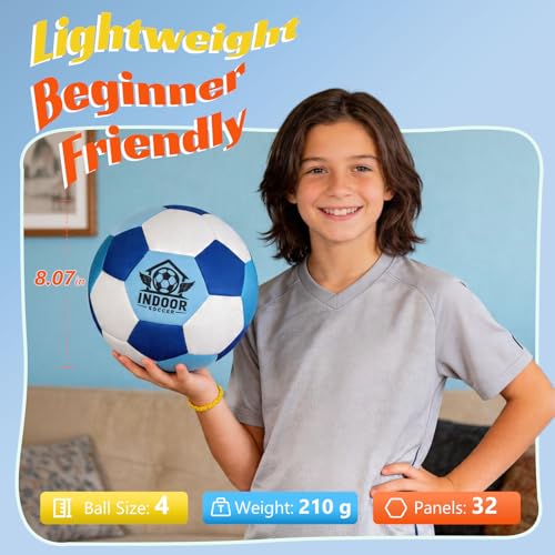 UBeesize Indoor Soccer Ball Size 4, Silent Soft Foam Soccer Ball for Indoor Training, Lightweight House Soccer Ball for Practice, Ball Control, Juggling and Skills Training (Deflated)