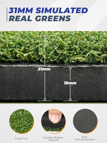 Golf Hitting Mat 5×4ft, Thickened 21/31/36mm Golf Practice Mat for Indoor Outdoor, Top-Notch Artificial Turf Driving Matt with 9 PU Balls+3 Rubber Tee+7 Tee