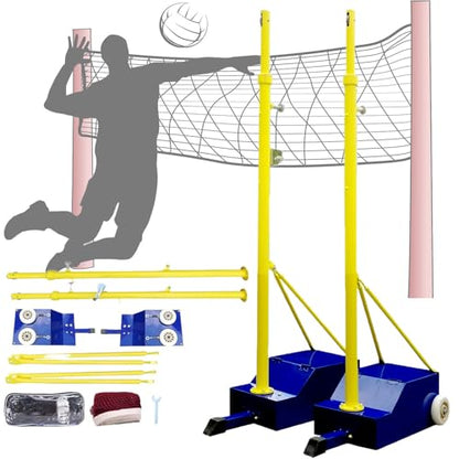 Volleyball Net Outdoor, Portable Volleyball Poles for Backyard, Badminton Net Set with Wheels Indoor Volleyballs/Badminton Poles & Nets with Base Adjustable Height Outdoor Training