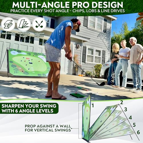Parkway Play Sticky Golf Chipping Game Set 6x6 ft Metal Frame, Backyard Target Game, 2 Clubs, 25 Sticky Balls, Turf Mat, Indoor Outdoor Yard Sport, Golf Practice Set, Chipping Training Aid - style: METAL FRAME SET