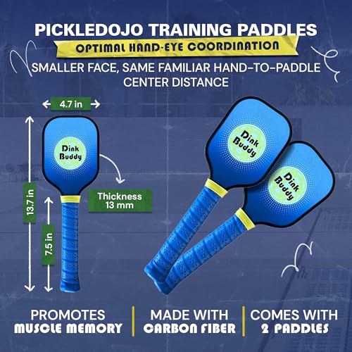 3-in-1 (with 1 Mini 6’ Wide Pickleball Net) & 2-in-1 Pickleball Trainer Options, Sports Gifts with 4 Kelso Balls (2 Trainer + 2 Standard), 2 PickleDojo Paddles, & 1 Drawstring Backpack - size: 2-in-1