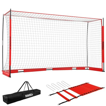 RINREA Portable Soccer Goal, Collapsible Soccer Goal Net Metal Base, Quick Setup Soccer Training Equipment with 1 Carry Bag, 1 Agility Ladder, 4 Ground Nails - color: 14×7ft Red