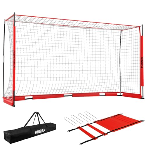 RINREA Portable Soccer Goal, Collapsible Soccer Goal Net Metal Base, Quick Setup Soccer Training Equipment with 1 Carry Bag, 1 Agility Ladder, 4 Ground Nails - color: 14×7ft Red