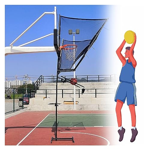 Movable Automatic Basketball Net Rebounder, 180° Rotating Shooting Practice Attachment Return Net - Adjustable Height, for Traditional Pole & Wall Mounted Hoops, Indoor Outdoor