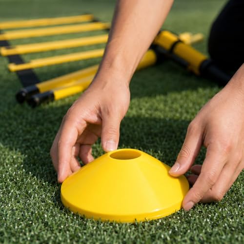 PVC Agility Ladder, 6m Speed and Agility Kit, 10 Training Cones & 6 Marker Poles, Sports Training Set with Carry Bag for Football