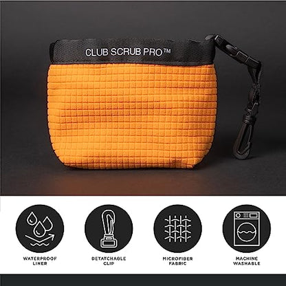 Club Scrub Golf Club and Golf Ball Cleaning Bag, Waterproof Clean Face Technology Liner, Detachable Clip, Machine Washable, Cleans Club Grooves, Dry Exterior (Neoprene or Microfiber Option Available) - color: Orange, style: Microfiber Pro