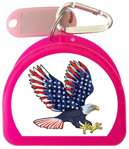 American Eagle Mouthguard and Retainer Case with Carabiner – Compact, Durable Storage for Retainers, Night Guards, and Dentures Travel-Friendly Design (Pink) - color: Pink