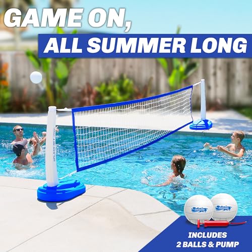 GoSports Splash Net PRO Pool Volleyball Net - Red, White, or Blue - Includes 2 Water Volleyballs and Pump - color: Blue