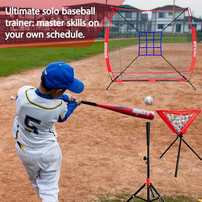 ZONLOLO 6x6ft Portable Baseball & Softball Net for Hitting，Pitching, Batting and Throwing, with Sturdy Bow Frame,Batting Tee, Ball Caddy and Strike Zone, Middel Size, Great for Kids!