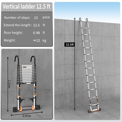 Telescoping Ladder,with Stable Hook and stabilizer barand,12.5 FT Extension Ladder, Heavy Duty 330lbs Max Capacity, Multi-Purpose Collapsible Ladder for RV or Outdoor Work (3.8M/12.5FT) - size: 12.5FT/3.8M
