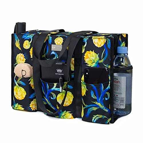 TOPDesign Utility Water Resistant Tote Bag with 13 Pockets, Top Zipper Closure & Thick Bottom Support, for Working Women - color: Artichoke, size: Medium