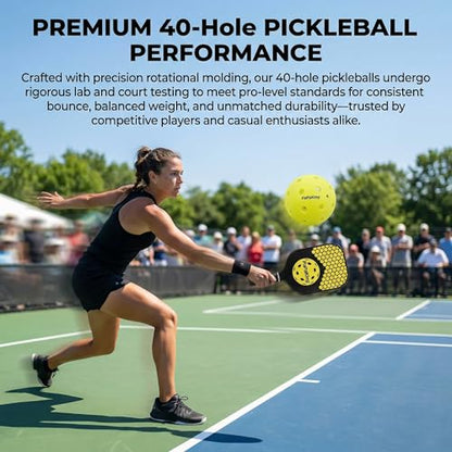 12 Pack Premium Pickleball Balls, Outdoor 40 Holes Pickleballs, High Visibility, Perfectly Balanced with High Bounce True Flight, Seamless Roto-Molded Crack-Resistant Design