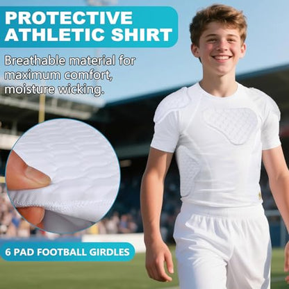 TUOY Youth Boys Padded Protective Shirts Paddded Compression Shirts for Football Paintball Baseball - color: White, size: X-Large