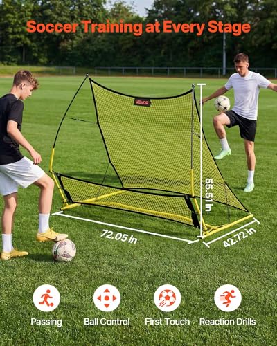 VEVOR Upgrated Soccer Rebounder Net, 2-in-1 Soccer Goal Rebounder, Thickened Fiberglass Poles Iron Pipe for Team Solo Control, Passing Practice, Easy Setup Ball Training Equipment for Teens & Adults