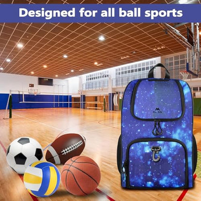 MATEIN Basketball Bag, Sturdy Soccer Bag with Ball Holder & Shoe Compartment, Large Basketball Backpack for Training Equipment, Water Resistant Sports Ball Backpack Fits Volleyball Football, Colorful - color: Galaxy Blue