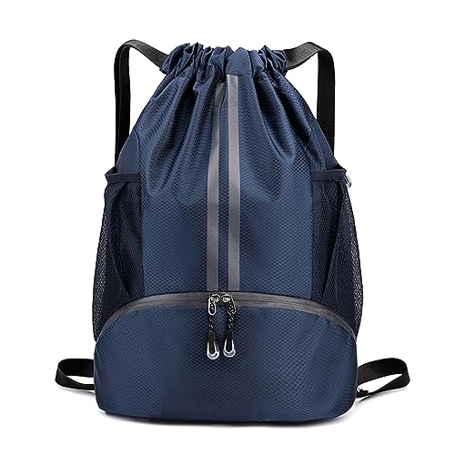 Valleycomfy Sports Drawstring Backpack - Water Resistant String Bag with Side Mesh Pockets Shoe Compartment Gym Backpack for Women & Men Dark Blue - color: A-dark Blue