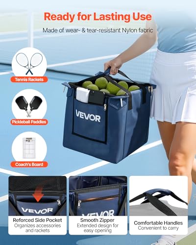 VEVOR Tennis & Pickleball Hopper Holds 200/175/150/120 Balls, 3-in-1 Tennis Foldable Pickleball Basket Cart for Easy Installation, Storage Bag for Tennis Training & Teaching - style: 3-in-1 150 Balls