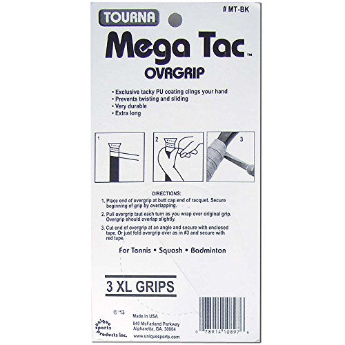 Tourna Mega Tac Extra Tacky Overgrip,3-Pack - color: Black