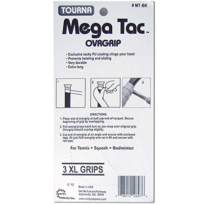 Tourna Mega Tac Extra Tacky Overgrip,3-Pack - color: Black