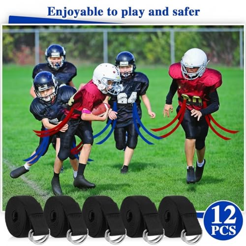 Toulite 12 Pcs Web Football Belts Canvas Belt Long Web Belt Flag Football with Metal for Men Women Kids 1 Inch Wide - color: Black