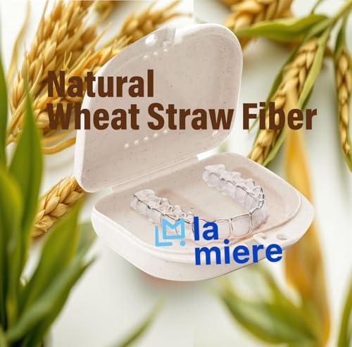 LA MIERE Retainer Case with Vent Holes, 1 Pcs Wheat Straw Denture Case, Tight Snap Lock Orthodontic Mouth Guard Case, Oyster - color: Oyster