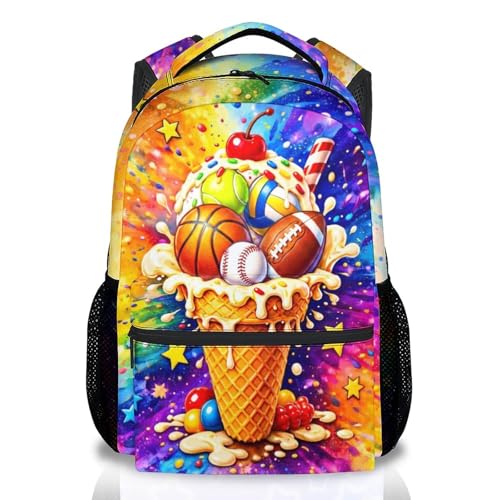 Backpack for Boys Sport Theme Bookbag, 17 Inch Kids School Bag Featuring Basketball Baseball Football Print for Team Gifts - color: Colorful