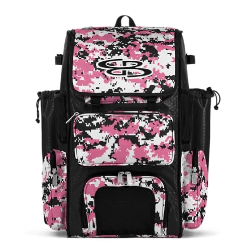 Boombah Superpack Bat Pack - Backpack Version (no wheels) - Holds 4 Bats - Camo Series - Multiple Color Options - color: Black/Pink