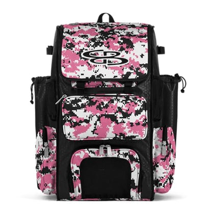 Boombah Superpack Bat Pack - Backpack Version (no wheels) - Holds 4 Bats - Camo Series - Multiple Color Options - color: Black/Pink