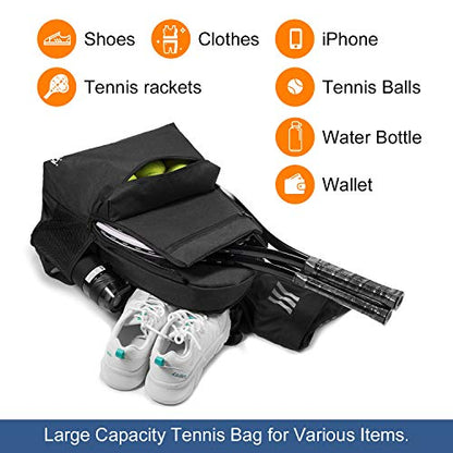 Tennis Bag Professional Tennis Backpack for Men and Women Racket Bags Holds 2 Rackets with Ventilated Shoe Compartment - color: Black