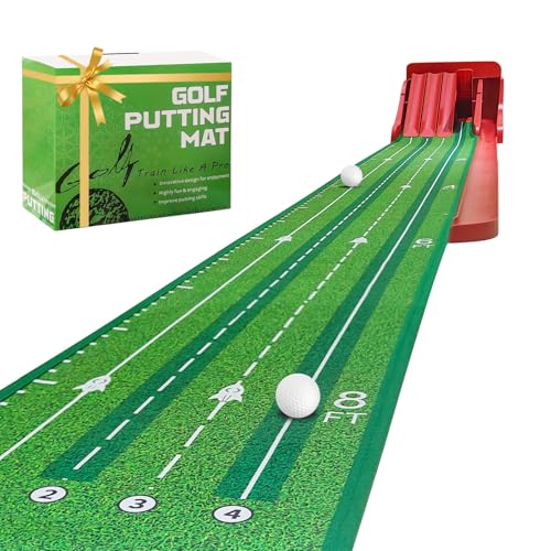 Golf Putting Mat Indoor with Auto Ball Return, 4 Reversible Flip Ramps, Realistic Green Speed, Multiplayer Golf at Home Offiec Game Practice Training Aid for Backyard, Golf Gifts for Men Father