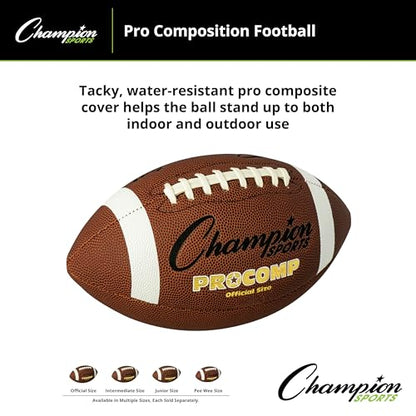 Champion Sports Pro & Composite Series Footballs – Water-Resistant Composite, Indoor/Outdoor, Official–Pee Wee Sizes - size: Official, style: Pro Composite