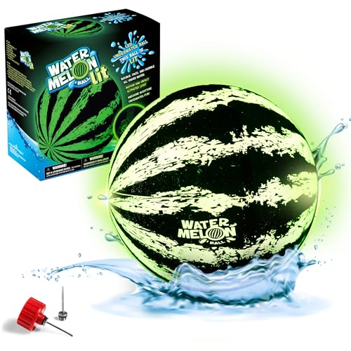 Watermelon Ball Lit - Glow in The Dark Pool Toy for Kids Ages 8-12, Teens, Adults - 9 Inch Swimming Pool Game for Family Fun - size: 9", style: 9" Green LED Light-Up