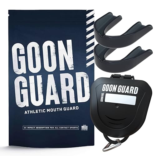 Goon Guard Hockey Mouth Guard Strapless - Hockey Mouth Guard for Youth, Adults, & Braces: 2X The Impact Absorption, Made in The USA, Case Included - color: Black, size: Youth