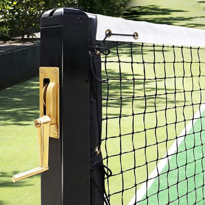 Seliyoo Professional Pickleball Net System for Tournament Courts -22FT Regulation Heavy Duty Carbon Steel Posts with Premium Cast Brass Winder,Handle,Pulley - Indoor/Outdoor Surface Mount - color: Black