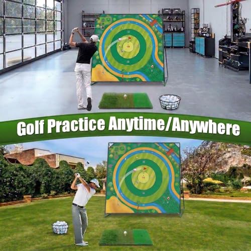 70x70 Inch Golf Chipping Net Battle Golf Extra Large Backyard Practice Net with 40 Training Balls, 3-Turf Hitting Mat, 2 Practice Clubs – Indoor Outdoor Use, Gift for Golf Lovers