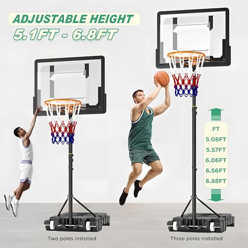 DlandHome Basketball Hoop, 5.2-6.8FT Height Adjustable,Portable Basketball Hoops & Goals for Teenagers Youth, Wheels for Driveway, Park, Gym, Indoor Outdoor Use