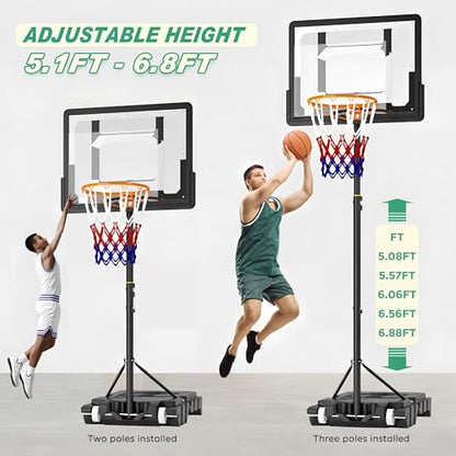 DlandHome Basketball Hoop, 5.2-6.8FT Height Adjustable,Portable Basketball Hoops & Goals for Teenagers Youth, Wheels for Driveway, Park, Gym, Indoor Outdoor Use