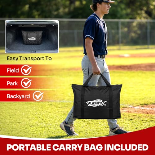 7×7FT Baseball Net with Batting Tee & Ball Caddy Holds 100+ Balls, Height Adjustable 27"-43" for All Players,Baseball & Softball Training Set for Hitting,Pitching,Included Carry Bag, 4 Ground Stakes