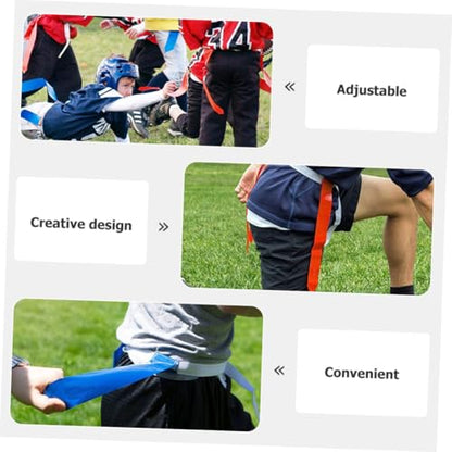 SUPVOX Flag Football Belt Set with 10 White Adjustable Rugby Waist Belts and 30 Flags, Includes 4 Marker Cones and Black Drawstring Bag, Youth Football Training and Outdoor Game Equipment