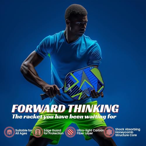 Pickleball Paddles T700 Carbon Fiber Surface Paddle USAPA Approved 16MM High Performance Lightweight Racket with Wide Face Long Grip for Men Women Beginner Starters Partners Couples - color: Set of 2-Blue+Green