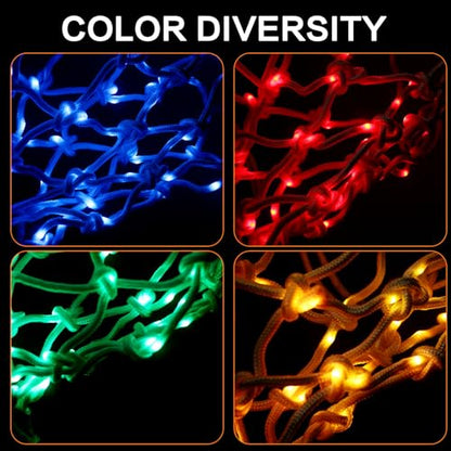 NewBEP Lighted Basketball Net - LED Replacement Basketball Nets, Change Colors with Remote, LED Basketball Net Light for Outdoor Indoor 10 Loops Rim